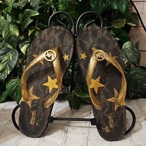 Michael Kors Black and Gold Star Flip Flops 8